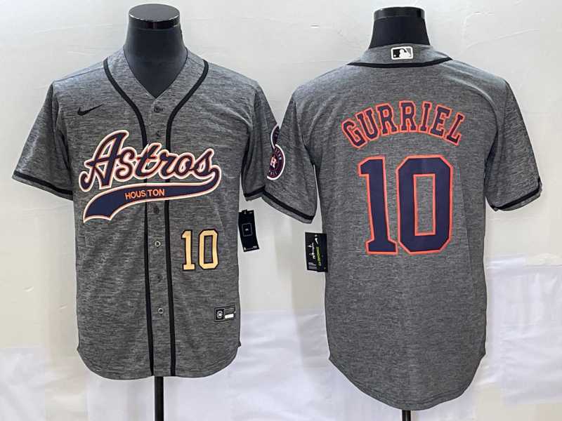 Men%27s Houston Astros #10 Yuli Gurriel Number Grey Gridiron Cool Base Stitched Jersey
